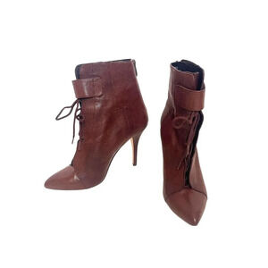 Pour La Victoire The Onyx Lace Up Ankle Bootie Heels Leather Brown Size 8
